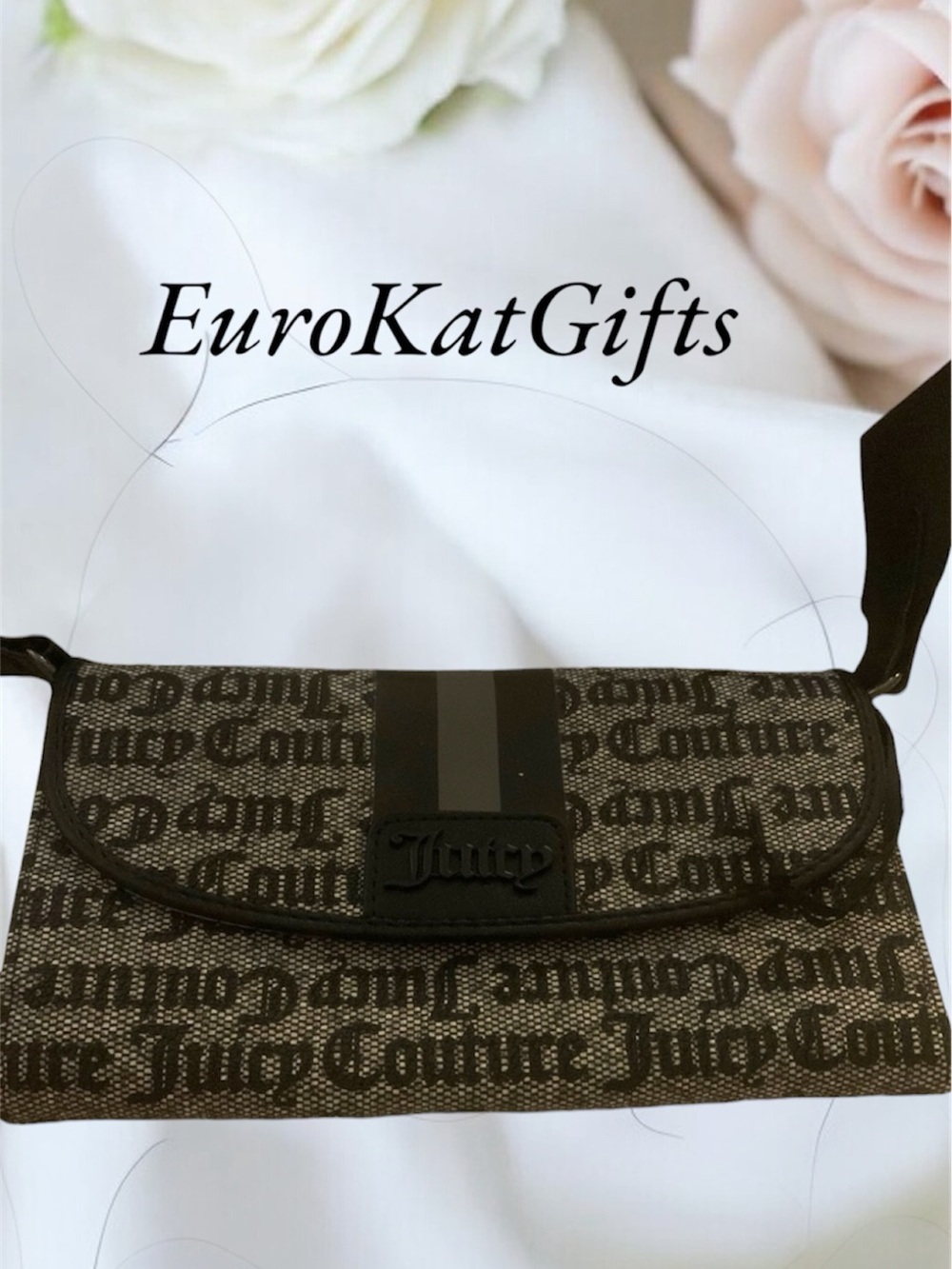 Juicy Couture Classic Logo Black and Gray Logo Crossbody Shoulder Strap  Bag NEW